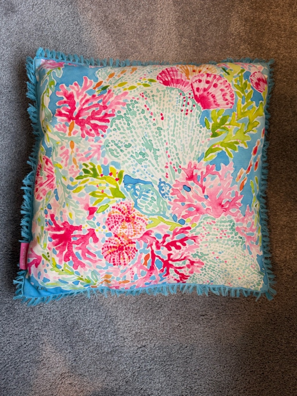 Lilly Pulitzer Tropical Coral Print Pillow in Aqua, Pink & Lime